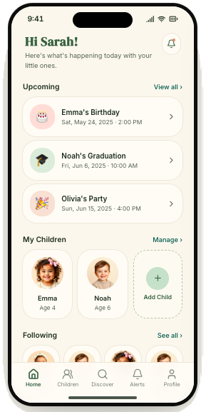 Baby Sesame home dashboard on iPhone